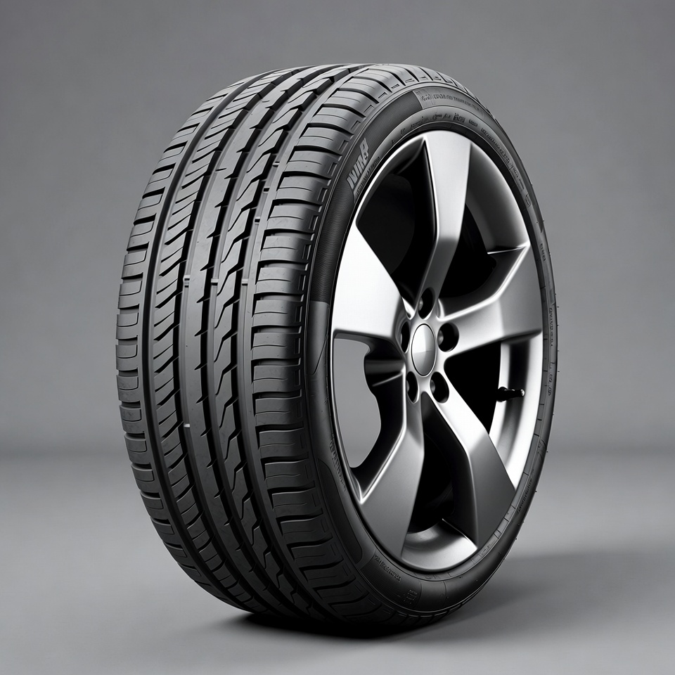 Black car tire on alloy wheel Black car tire on alloy wheel