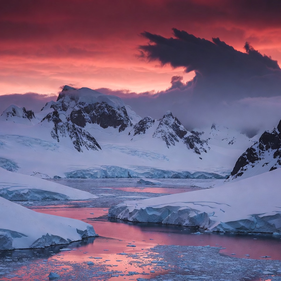 Antarctic Mountains Red Sunset Antarctic Mountains Red Sunset