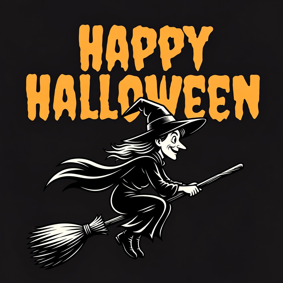 Happy Halloween Witch Flying Broom Happy Halloween Witch Flying Broom