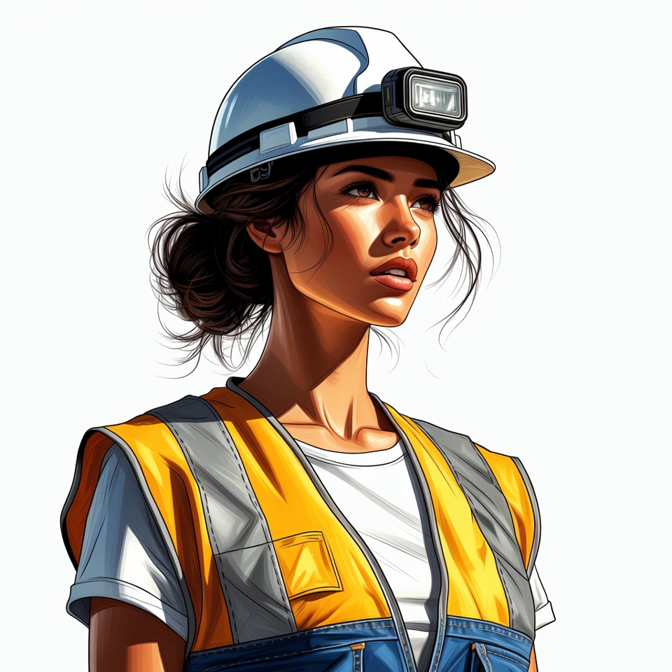 Woman in hard hat and safety vest Woman in hard hat and safety vest