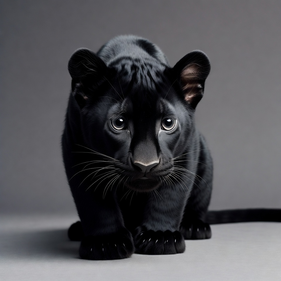 Black Panther Cub Staring Forward Black Panther Cub Staring Forward