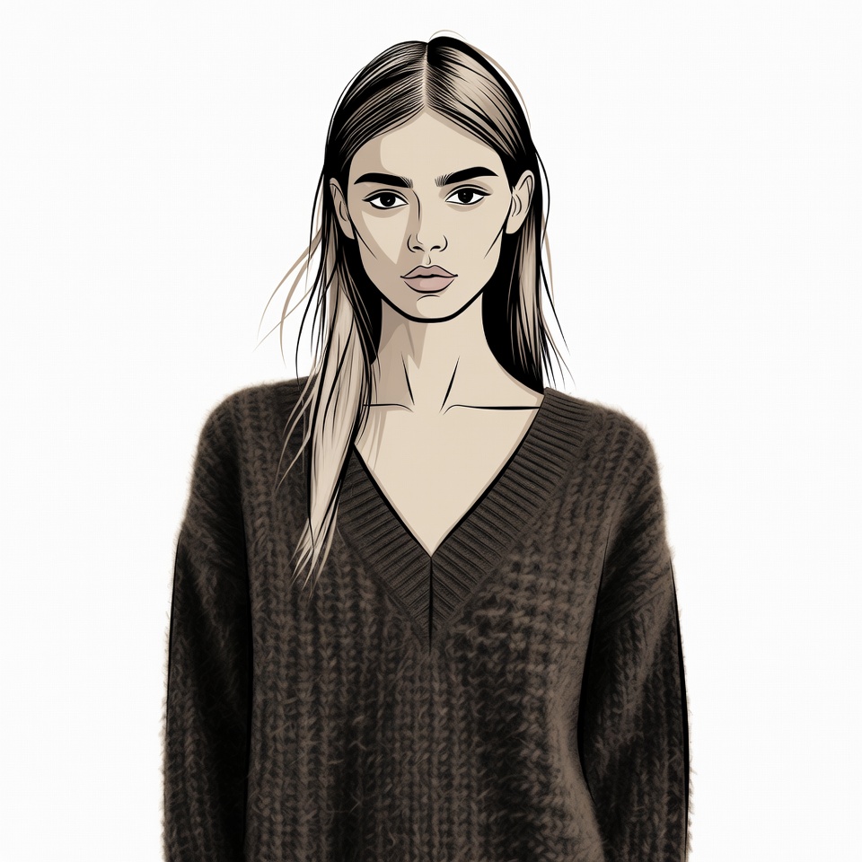 Woman in V-neck Sweater Illustration Woman in V-neck Sweater Illustration