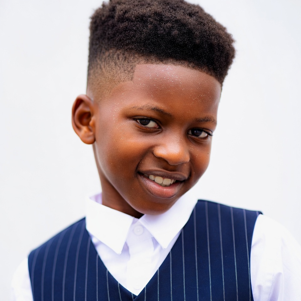 African boy with curly high-top haircut African boy with curly high-top haircut