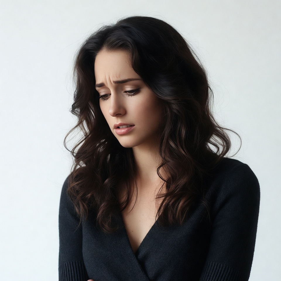 Sad woman with long dark hair Sad woman with long dark hair