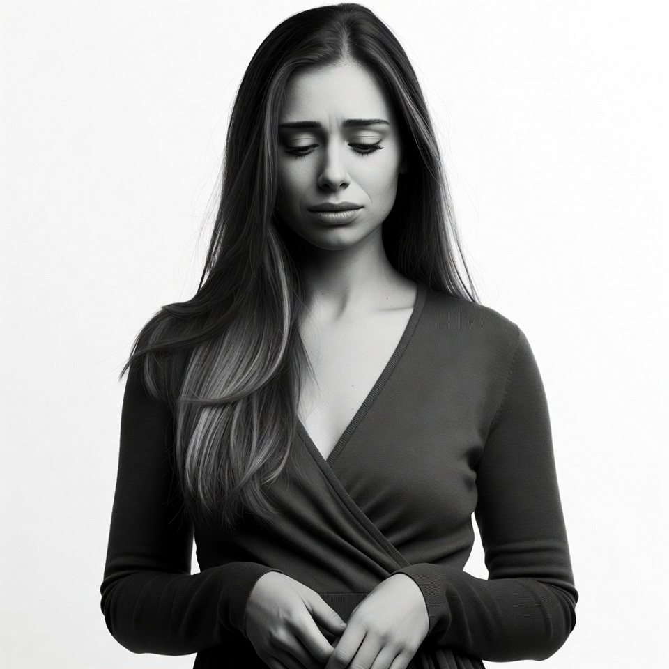 Sad woman with downturned eyes Sad woman with downturned eyes