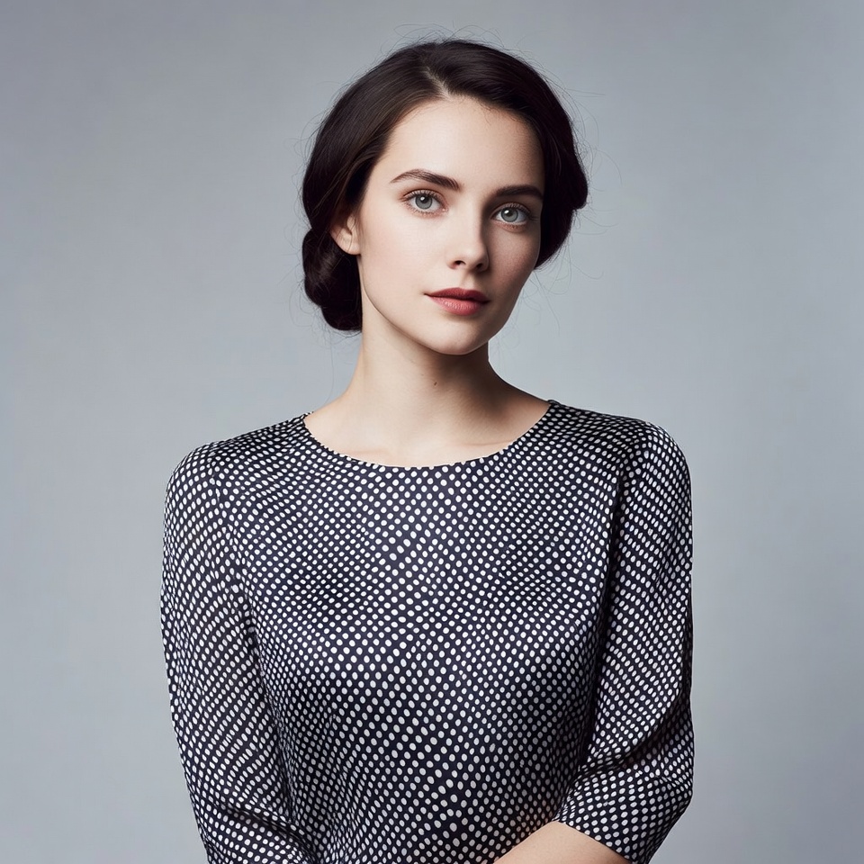 Woman in black polka dot dress Woman in black polka dot dress