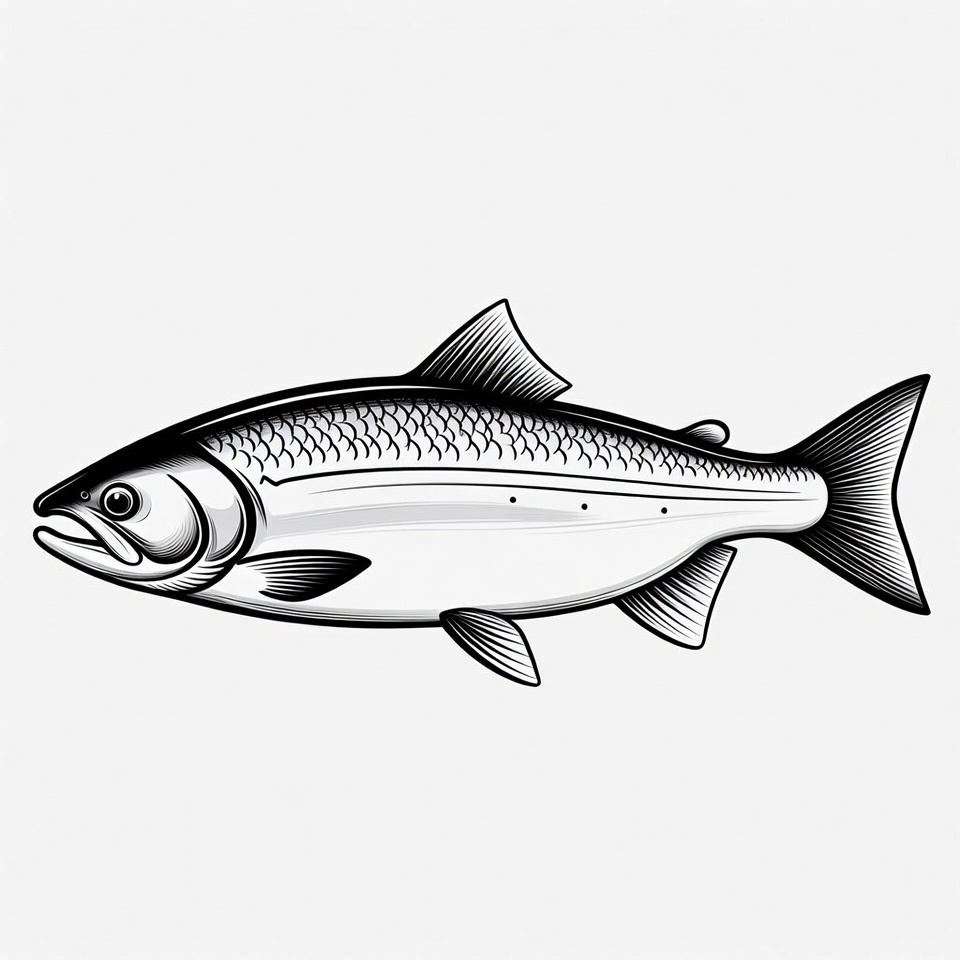 Black and white salmon illustration Black and white salmon illustration