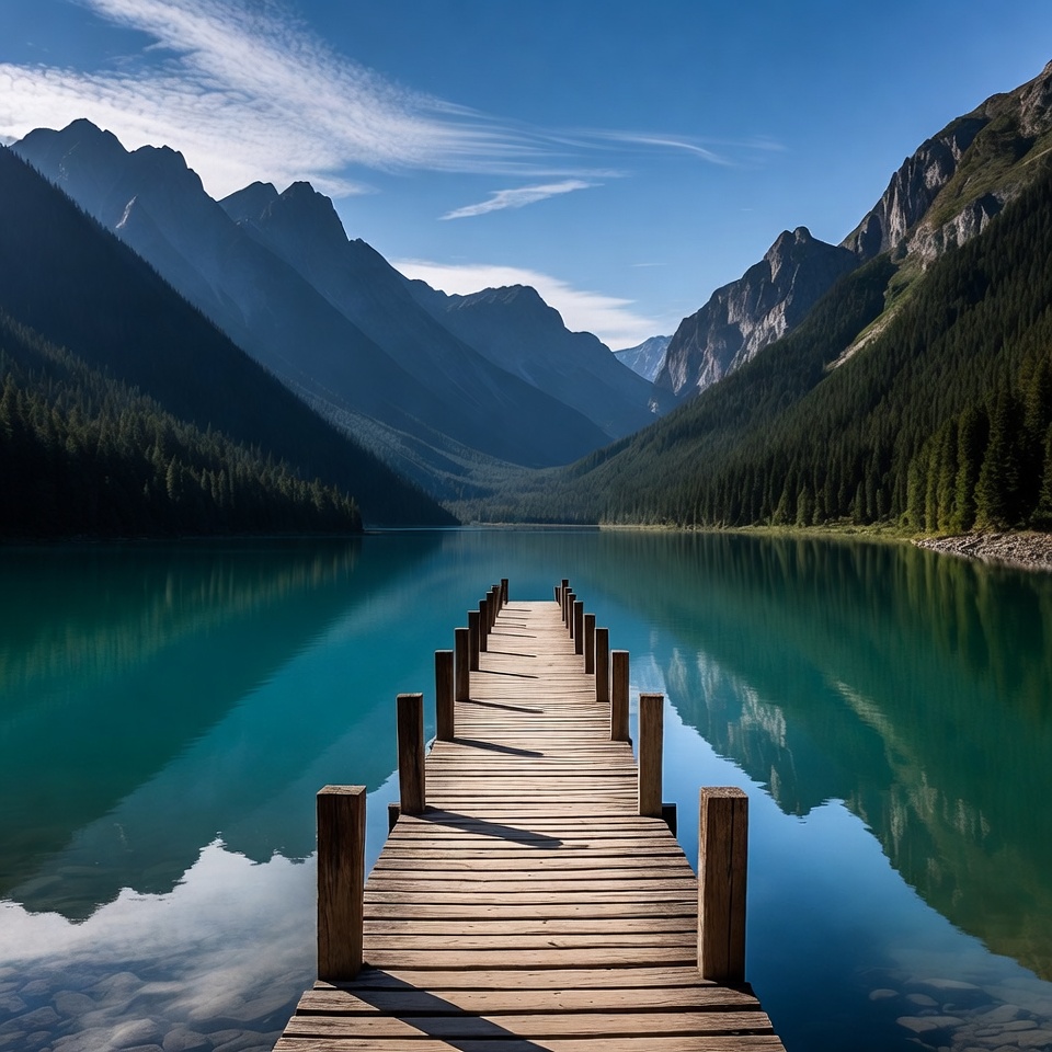 Wooden Pier Over Turquoise Mountain Lake Wooden Pier Over Turquoise Mountain Lake