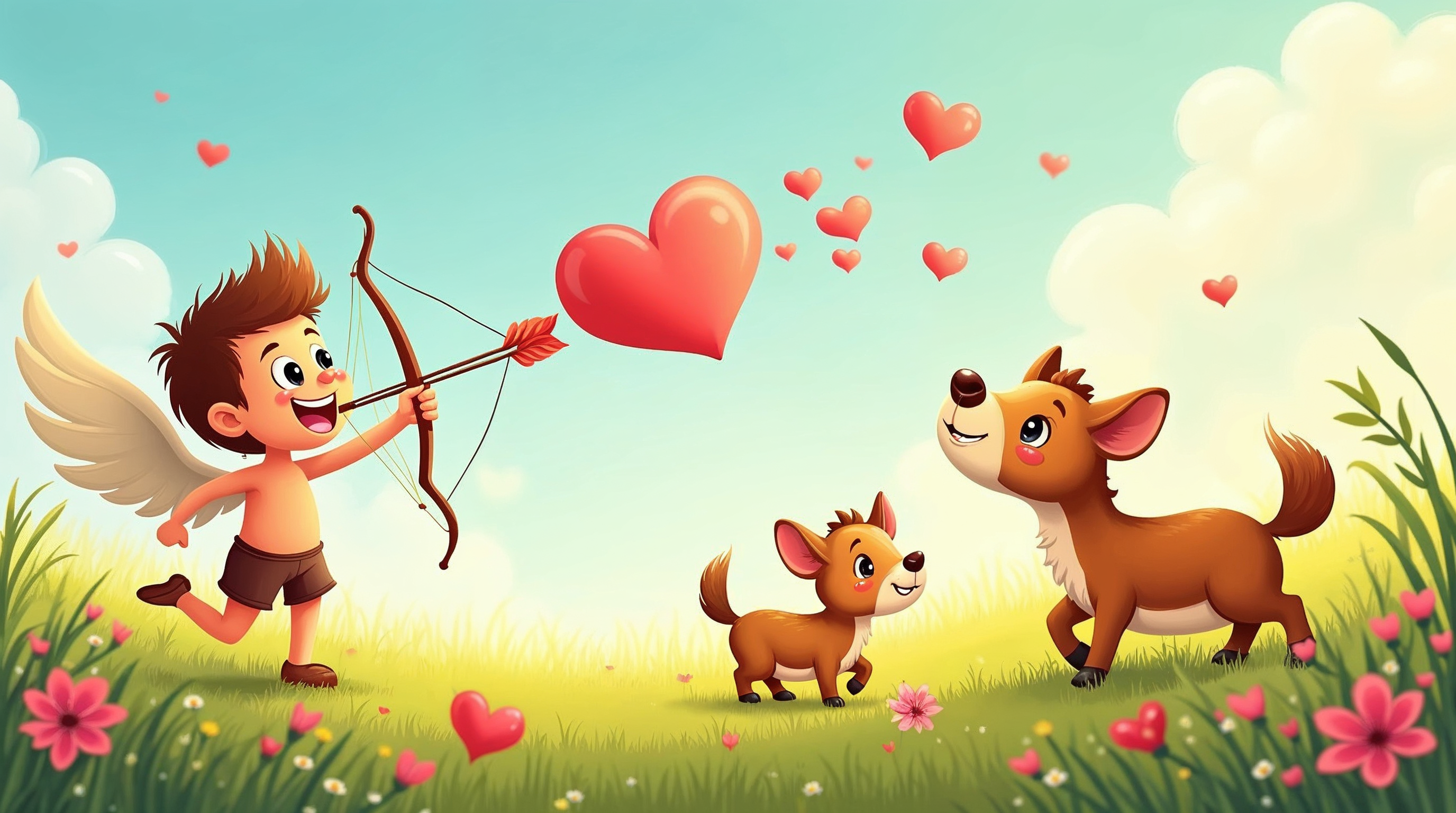 Cupid shooting arrow with puppies Cupid shooting arrow with puppies