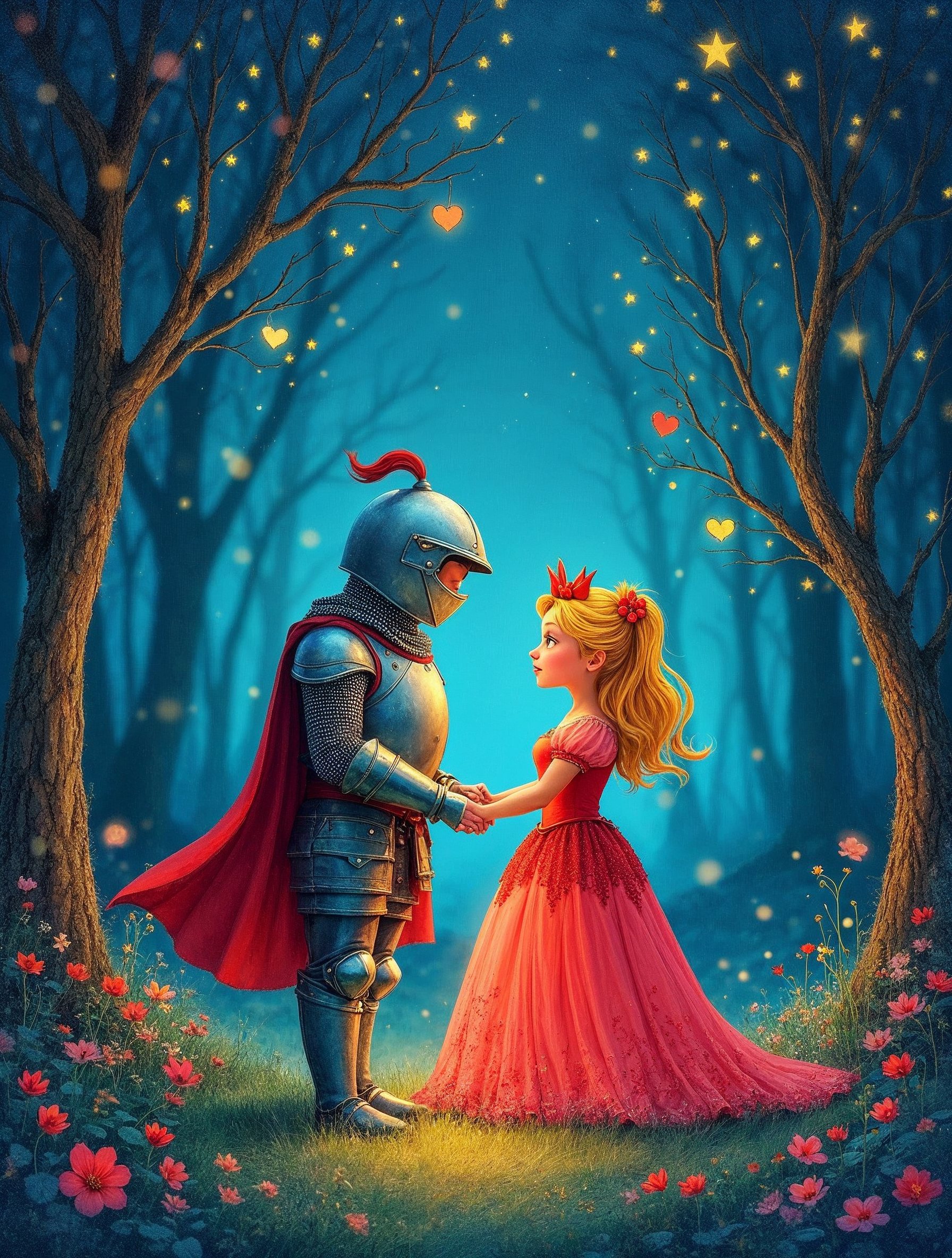 Knight and Princess Holding Hands in Enchanted Forest Knight and Princess Holding Hands in Enchanted Forest