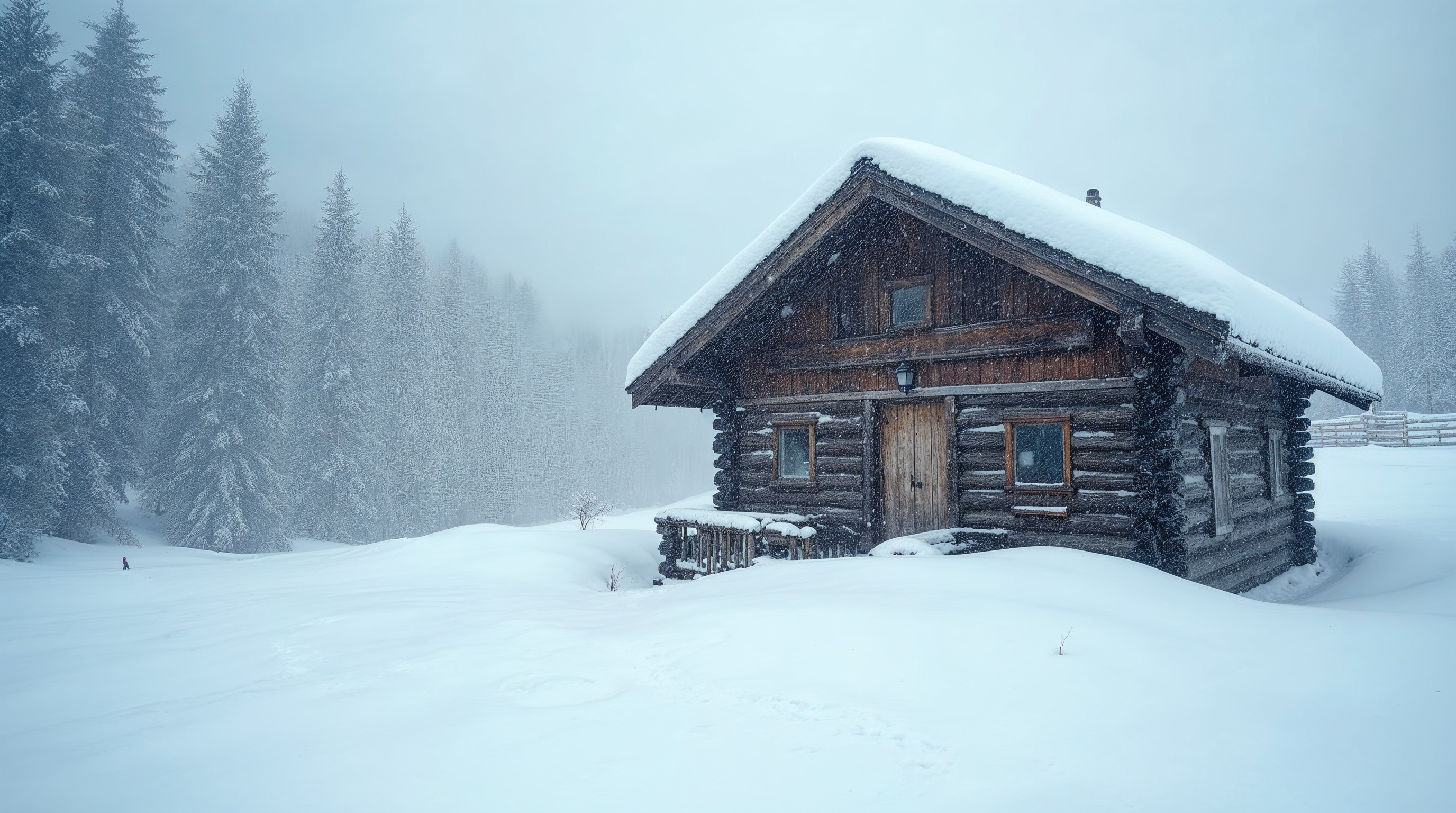 Snowy Log Cabin in Forest Snowy Log Cabin in Forest