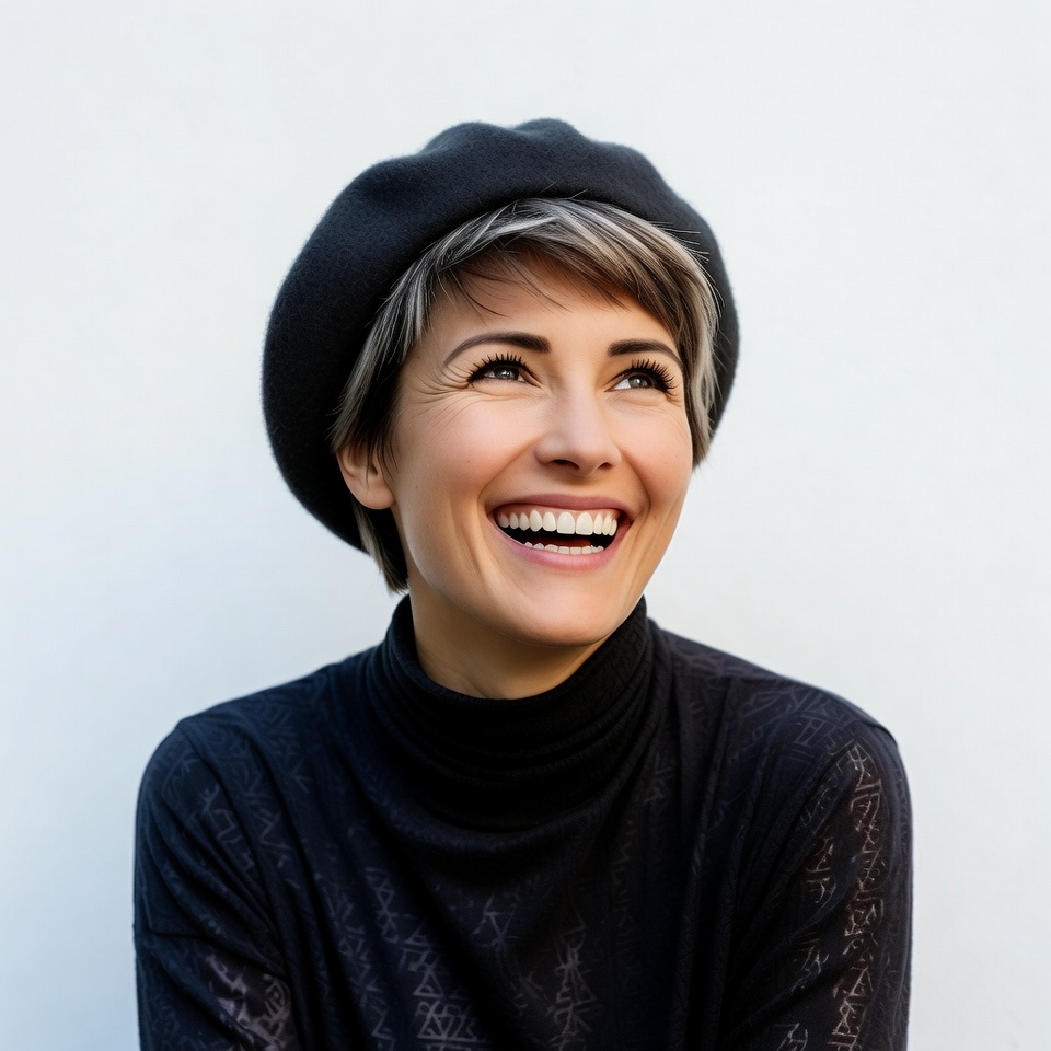 Smiling woman wearing black beret Smiling woman wearing black beret