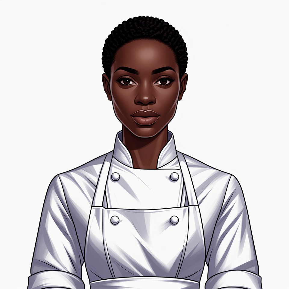 African-American woman in white chef uniform African-American woman in white chef uniform