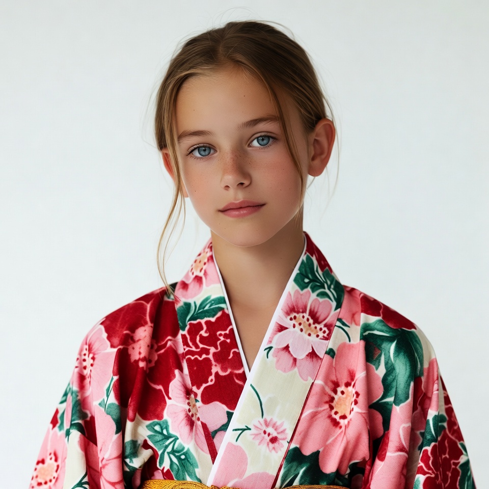 Girl wearing floral kimono Girl wearing floral kimono