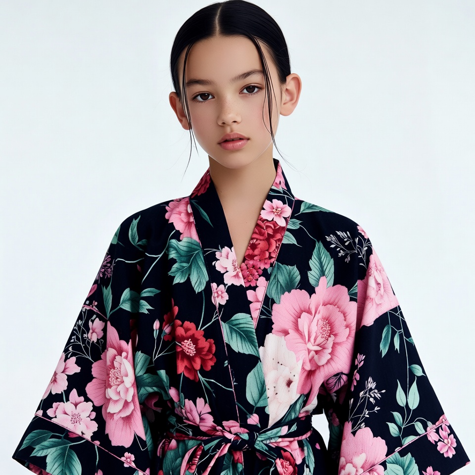 Asian girl in floral kimono Asian girl in floral kimono