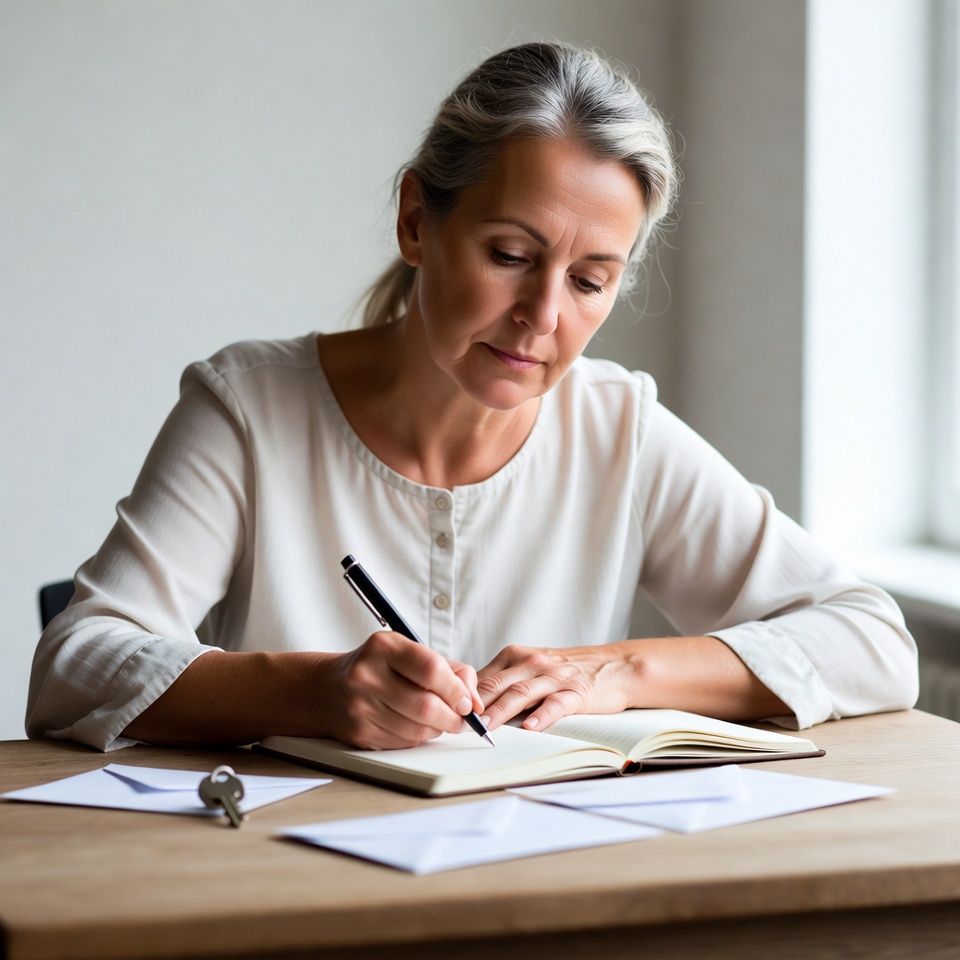 Mature woman writing in notebook Mature woman writing in notebook
