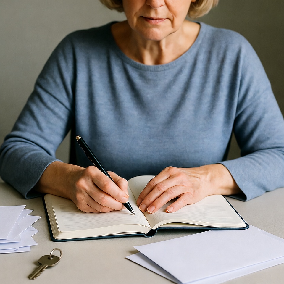 Senior woman writing in notebook Senior woman writing in notebook
