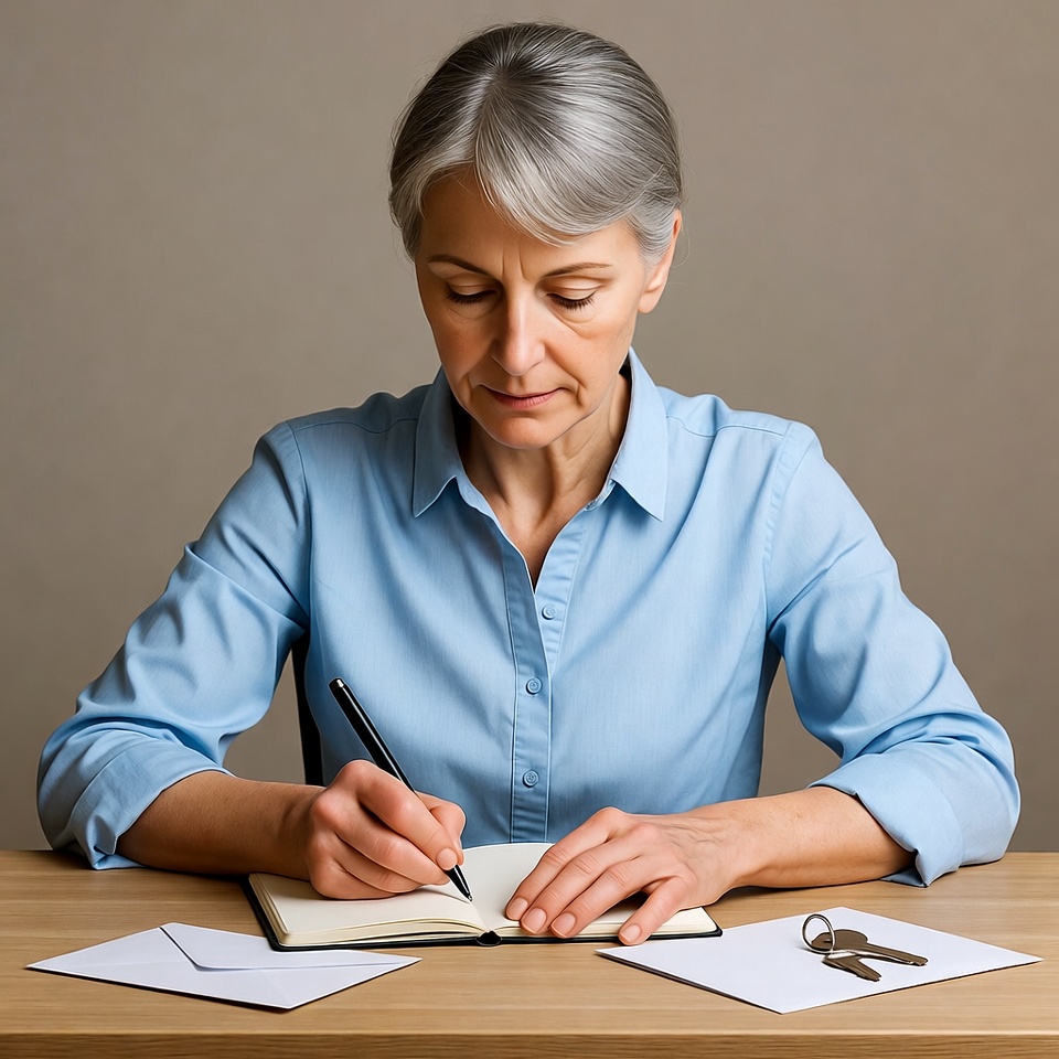 Elderly woman writing in notebook Elderly woman writing in notebook