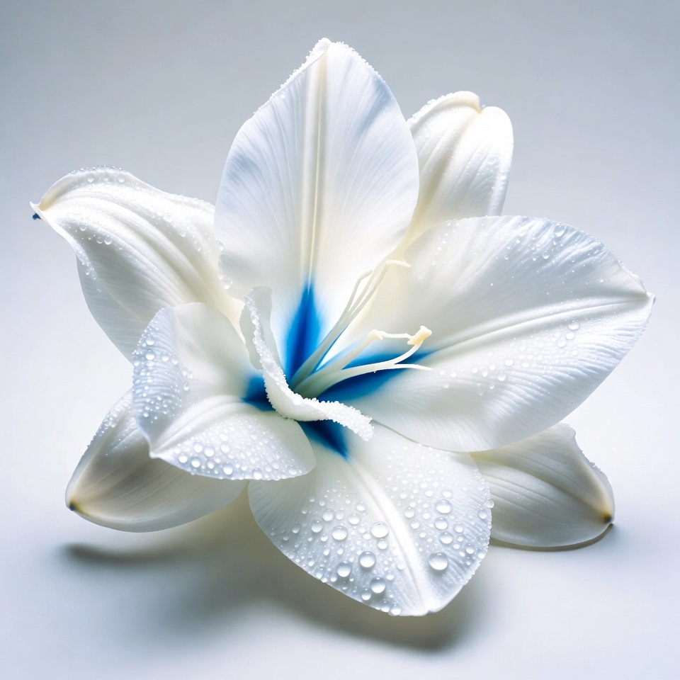 White Lily Flower with Water Droplets White Lily Flower with Water Droplets