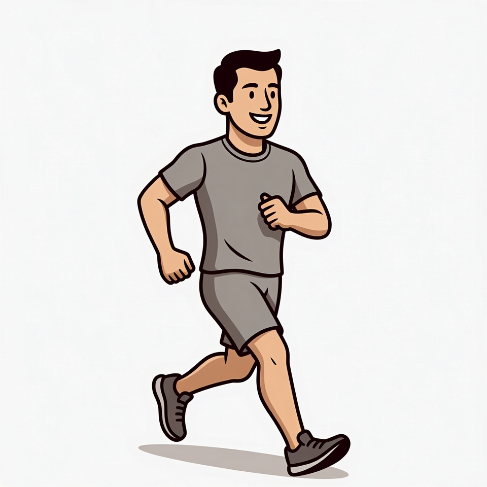Cartoon man running in gray athletic wear Cartoon man running in gray athletic wear