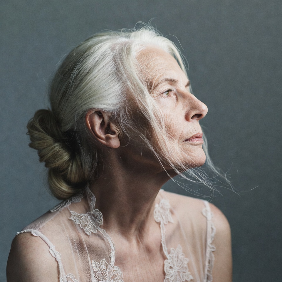 Elderly woman in lace top profile Elderly woman in lace top profile