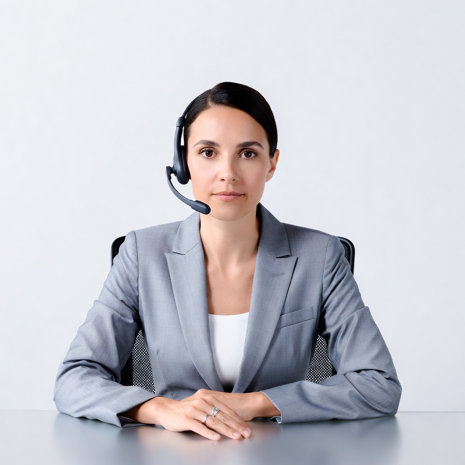 Woman wearing headset at desk Woman wearing headset at desk