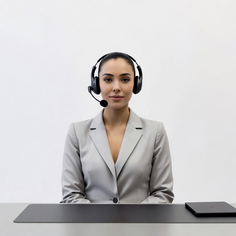 Woman wearing headset at desk Woman wearing headset at desk