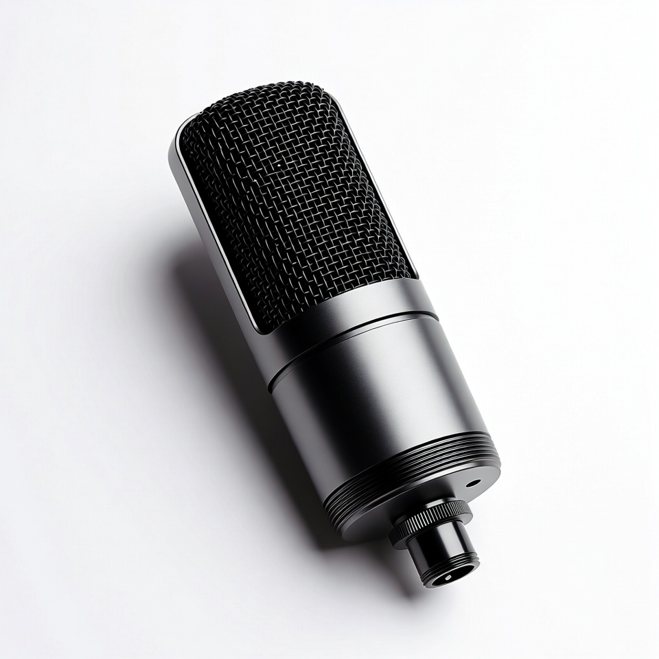 Black condenser microphone on white background Black condenser microphone on white background