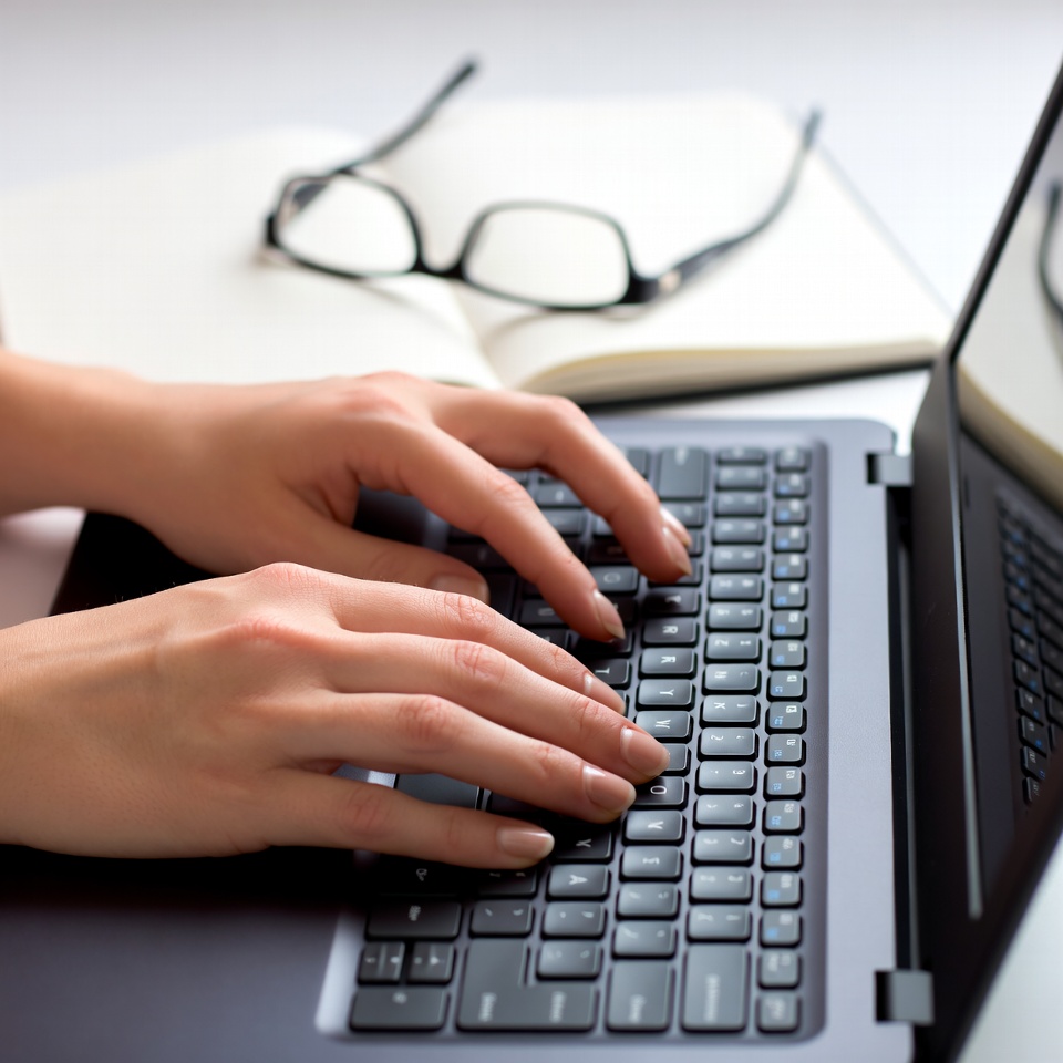 Woman typing on laptop Woman typing on laptop