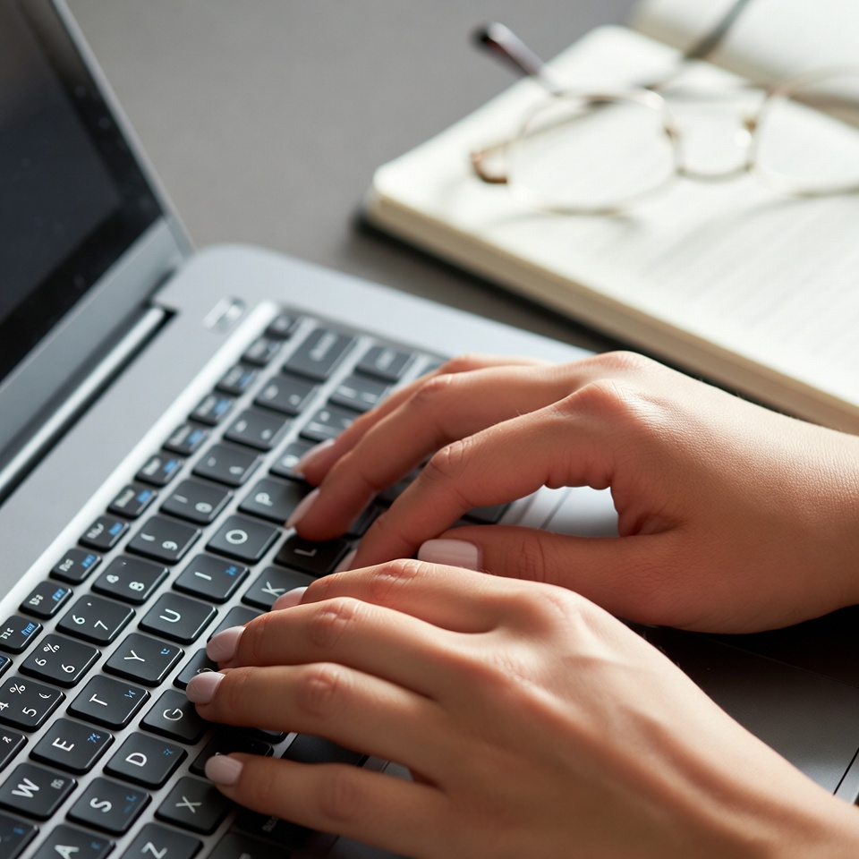 Woman typing on laptop keyboard Woman typing on laptop keyboard
