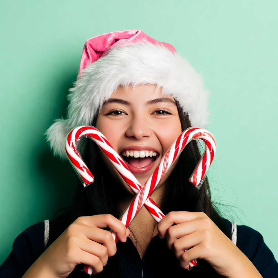 Asian girl with candy canes Santa hat Asian girl with candy canes Santa hat