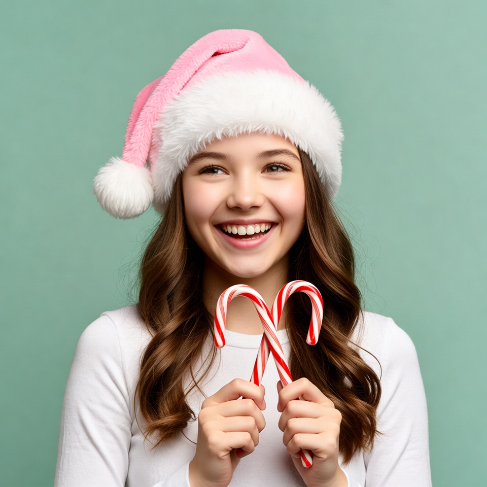 Girl holding candy canes in Santa hat Girl holding candy canes in Santa hat