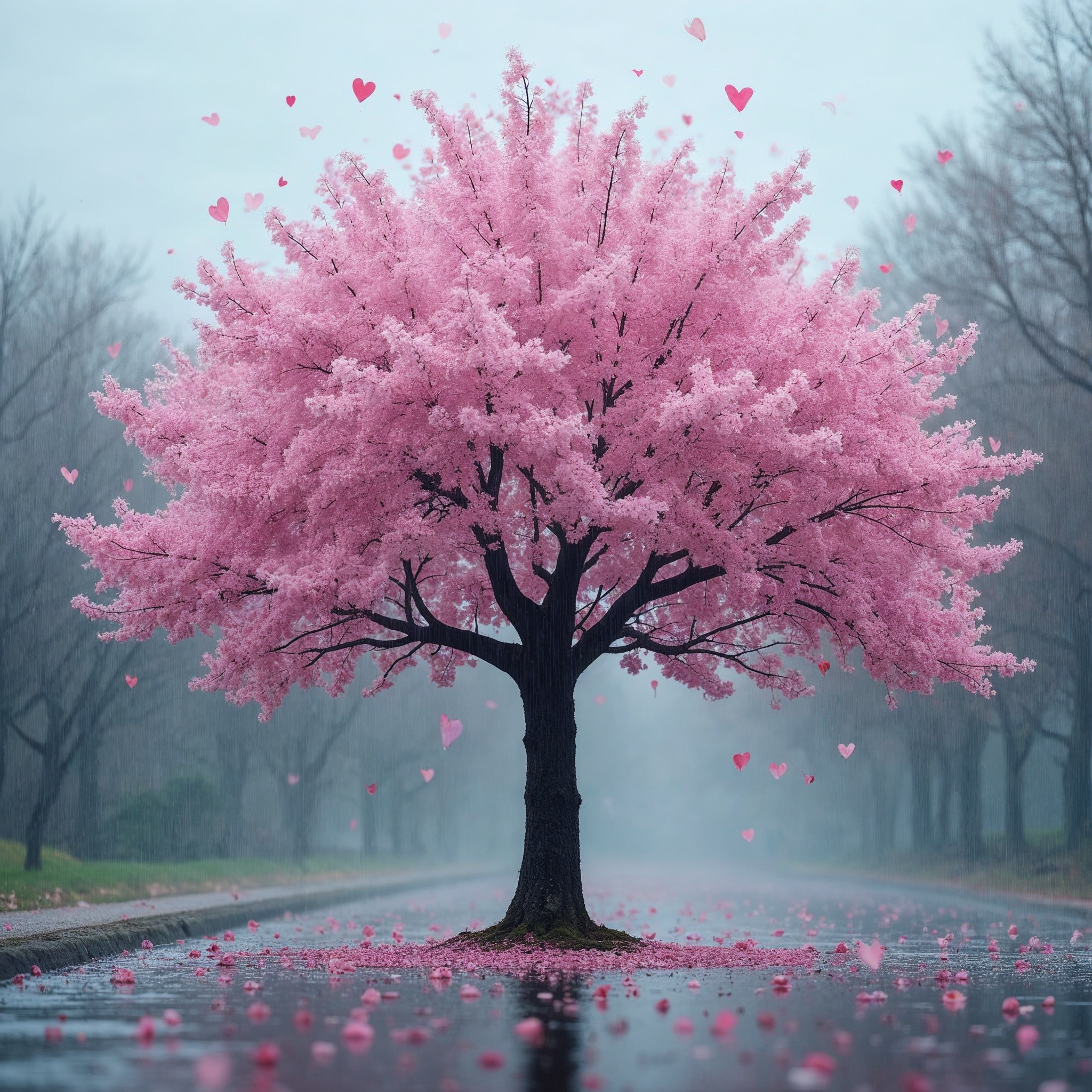 Pink Cherry Blossom Tree with Hearts Pink Cherry Blossom Tree with Hearts