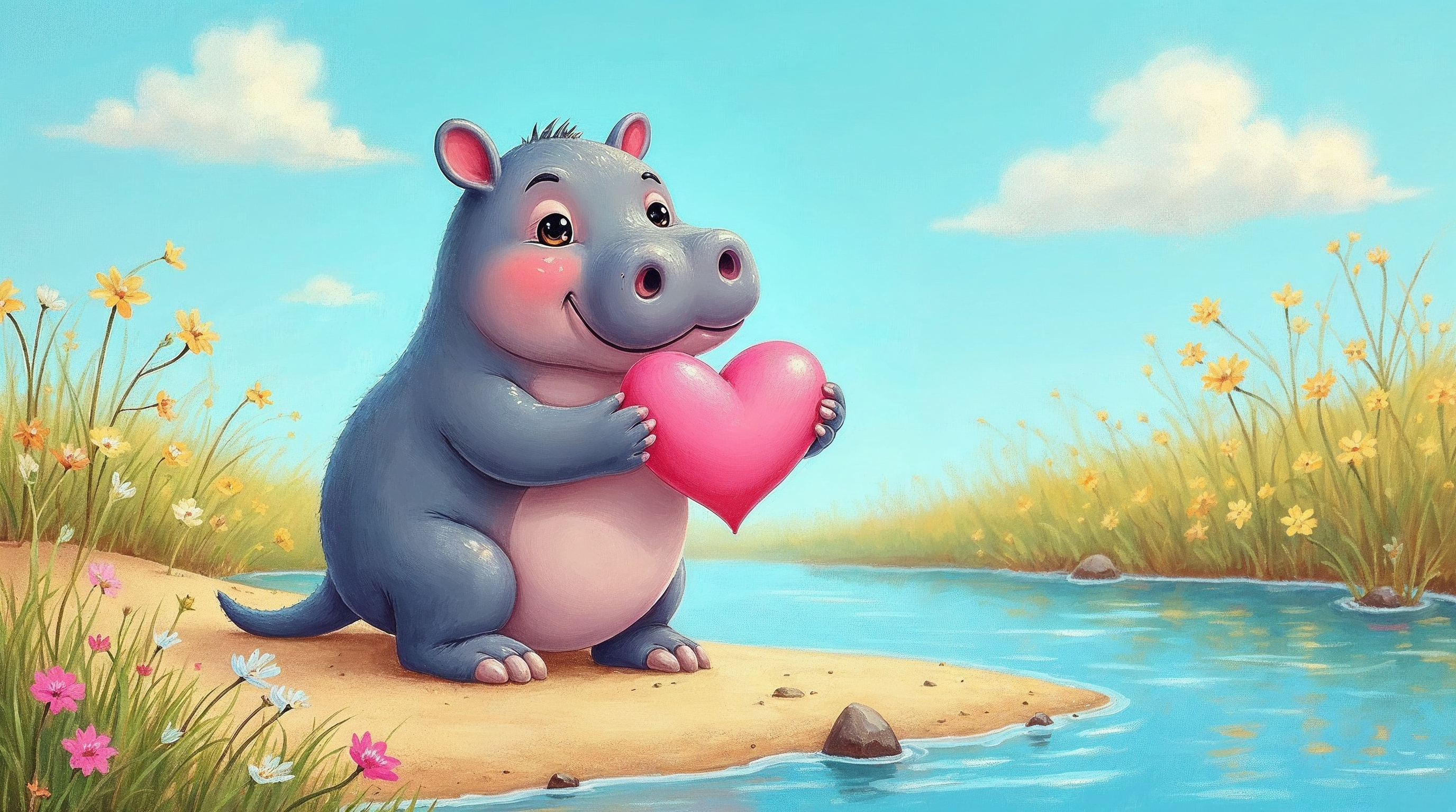 Cute hippo holding heart Cute hippo holding heart