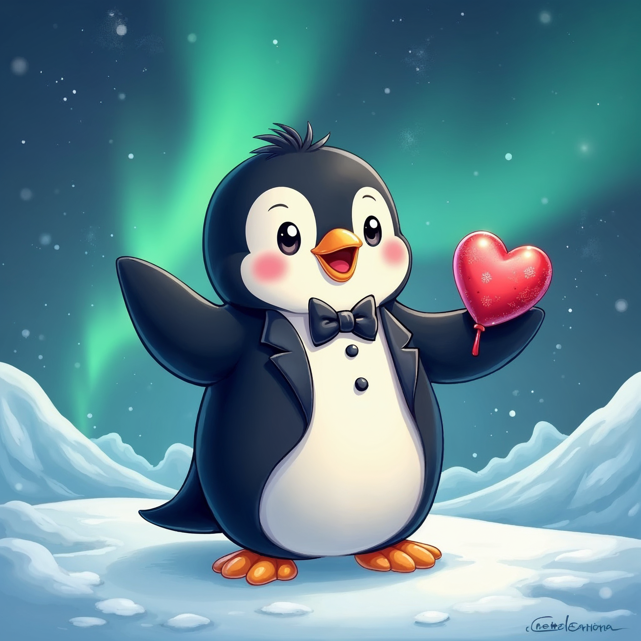 Cute penguin holding red heart Cute penguin holding red heart