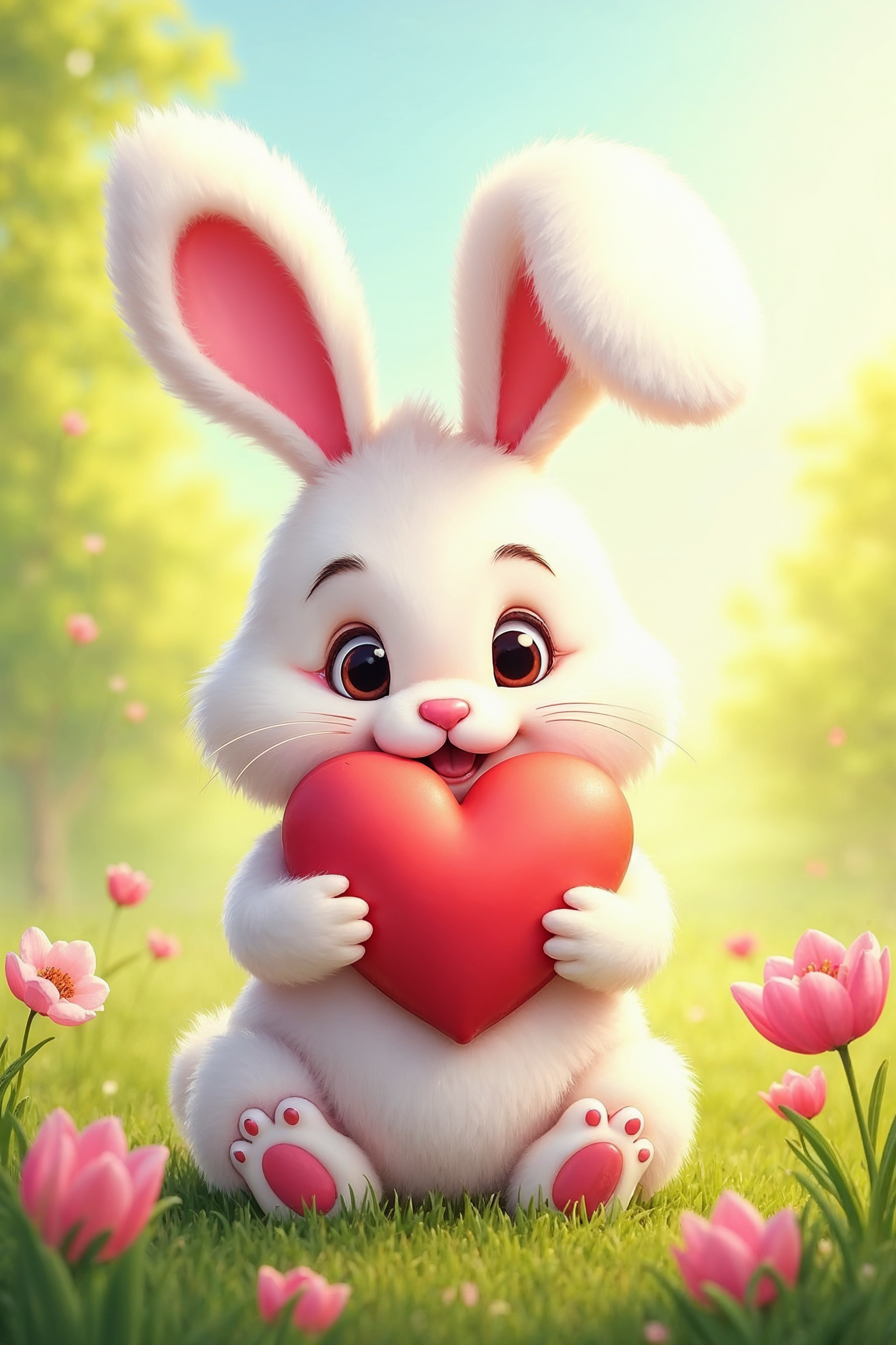 Cute bunny holding red heart Cute bunny holding red heart