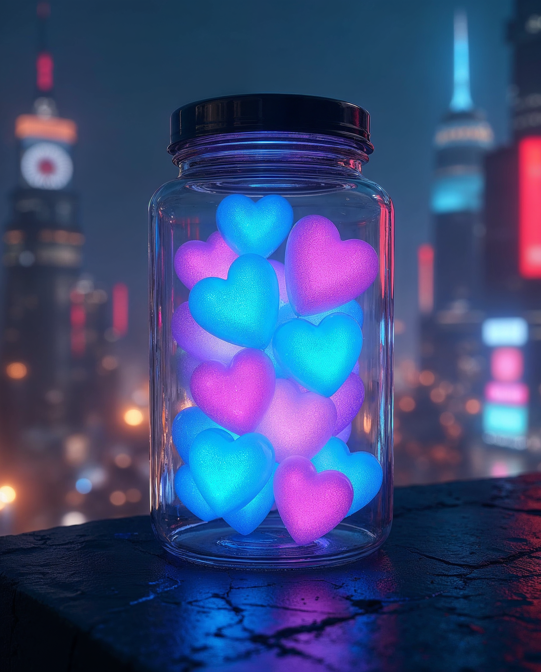 Glowing Hearts in Glass Jar Glowing Hearts in Glass Jar