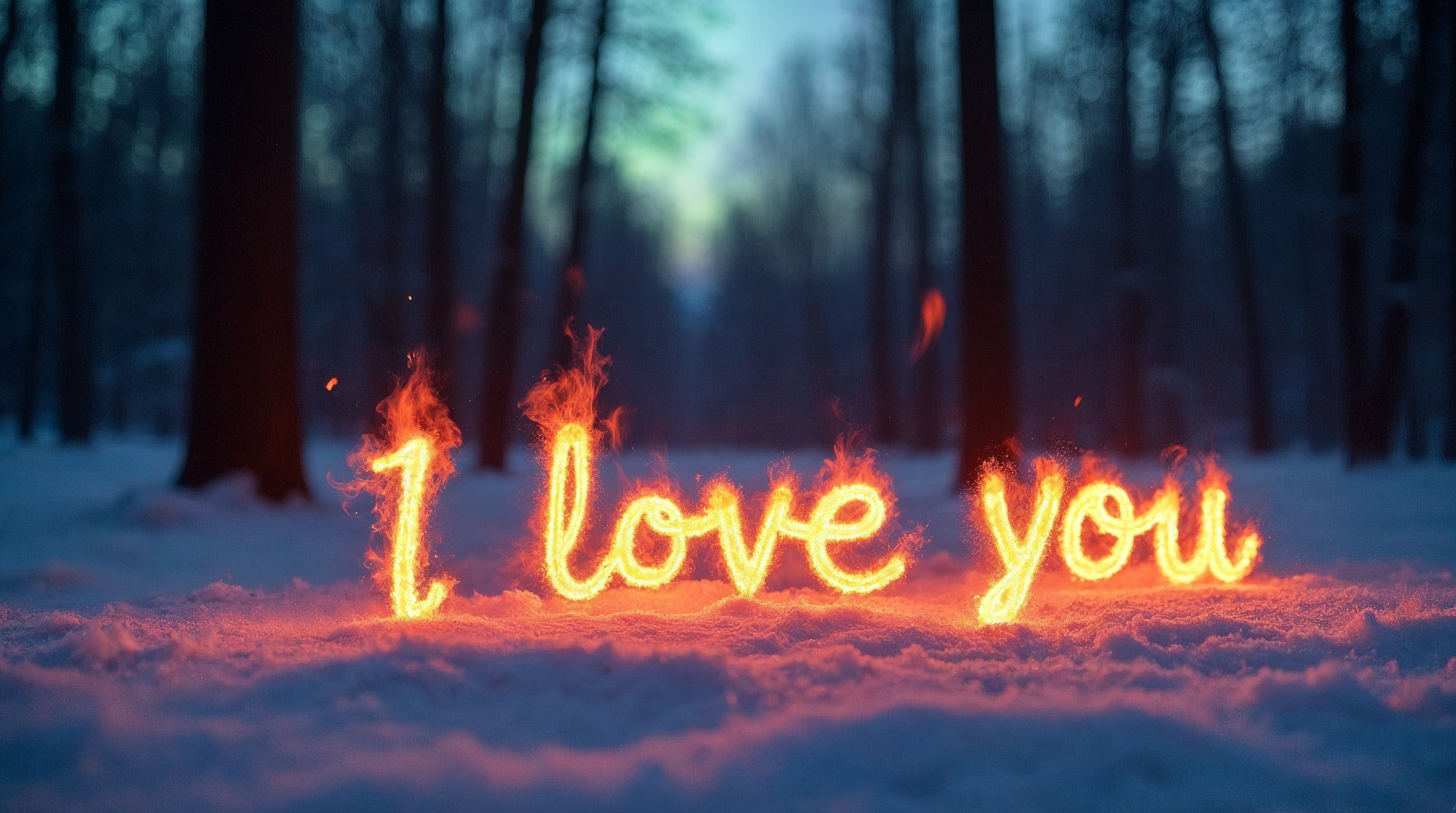 Fiery I Love You in Snowy Forest Fiery I Love You in Snowy Forest