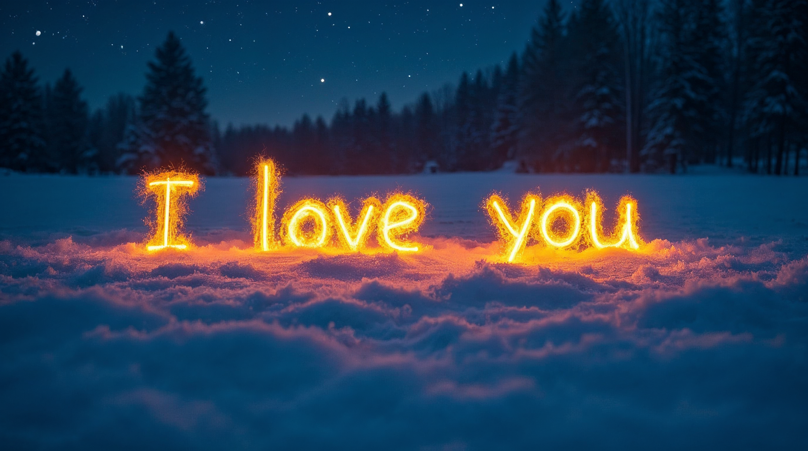 I Love You in Snowy Night Forest I Love You in Snowy Night Forest