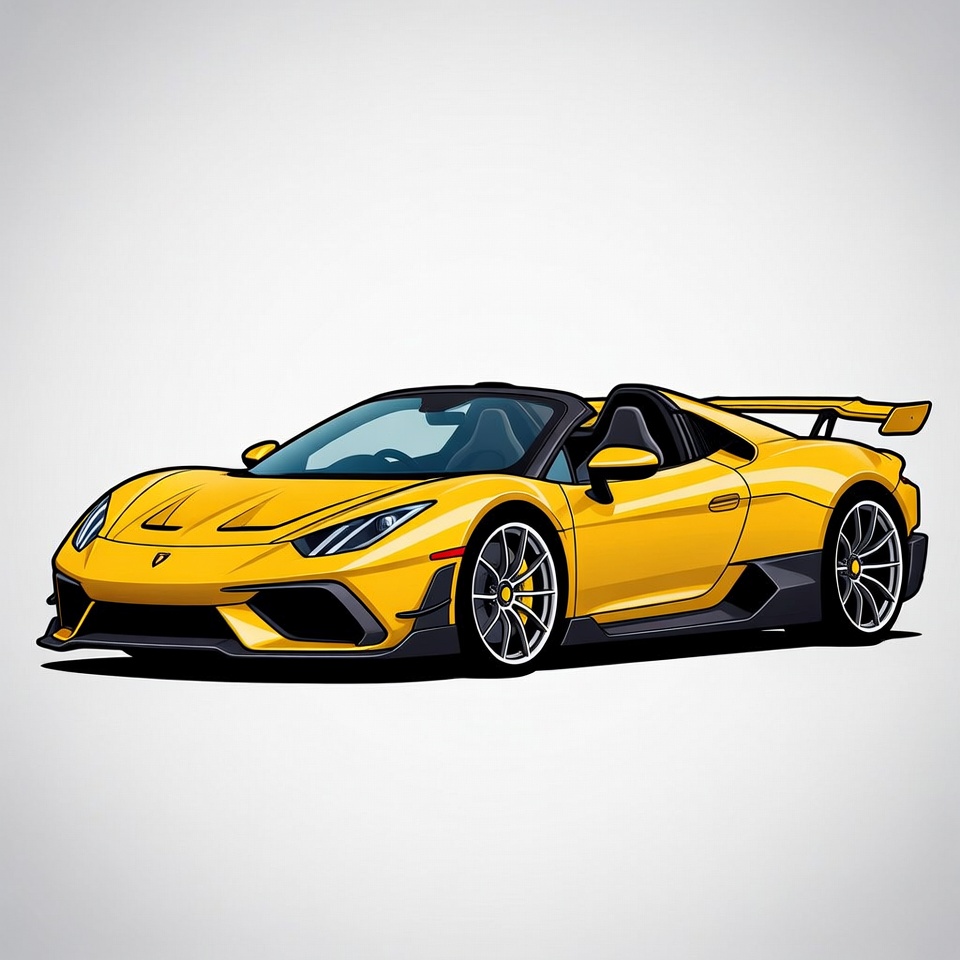Yellow Lamborghini Aventador SVJ Roadster Illustration Yellow Lamborghini Aventador SVJ Roadster Illustration
