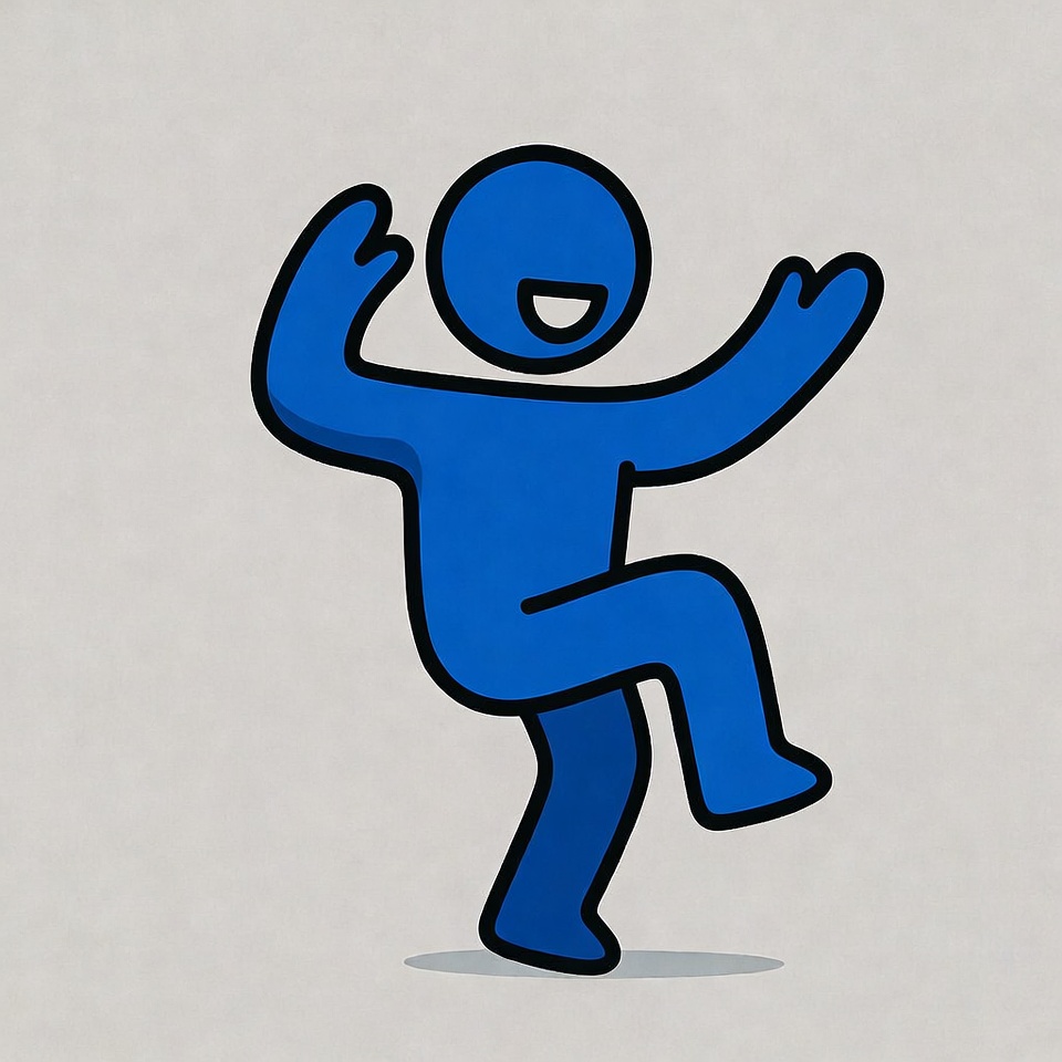 Blue stick figure dancing happily Blue stick figure dancing happily