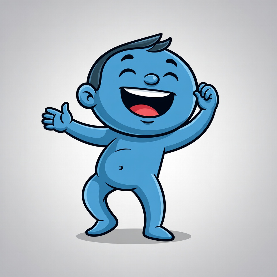 Cartoon blue baby laughing happily Cartoon blue baby laughing happily