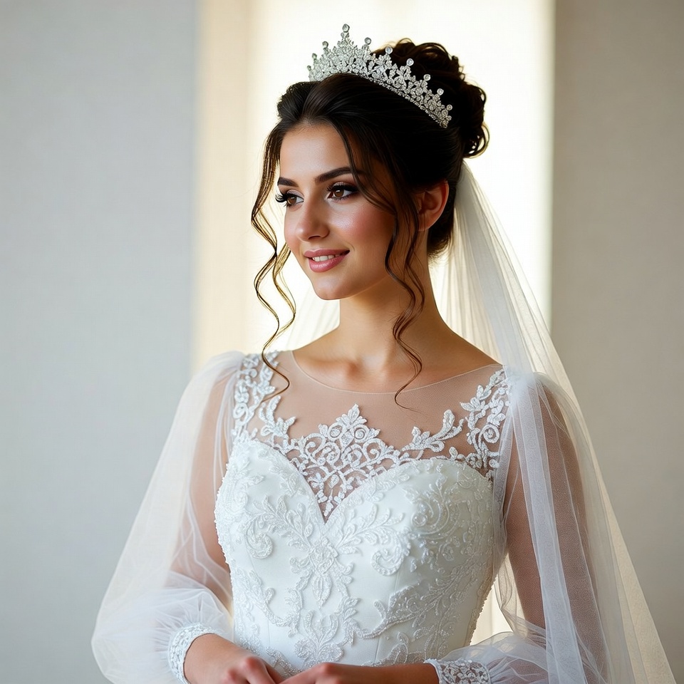 Bride with tiara and lace wedding gown Bride with tiara and lace wedding gown