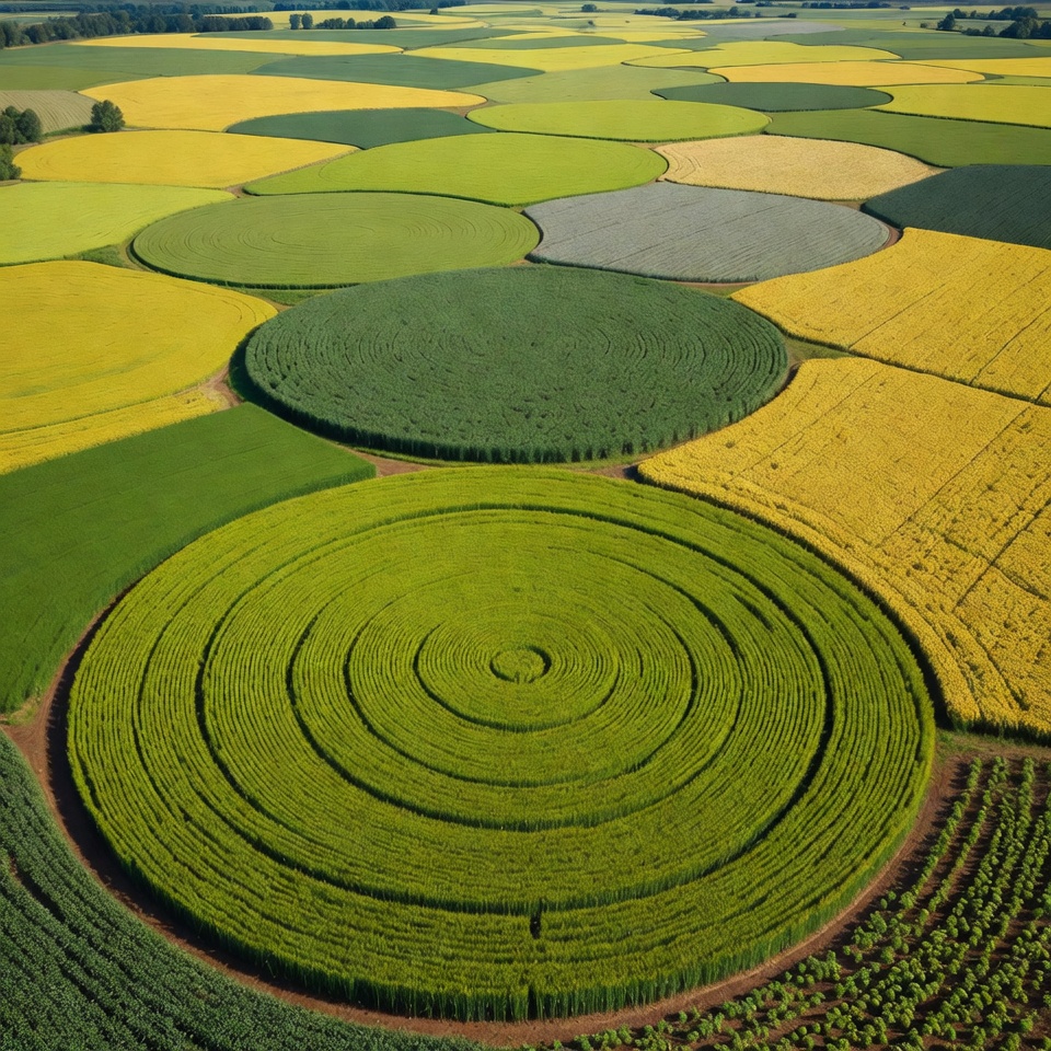 Circular Crop Fields Aerial View Circular Crop Fields Aerial View