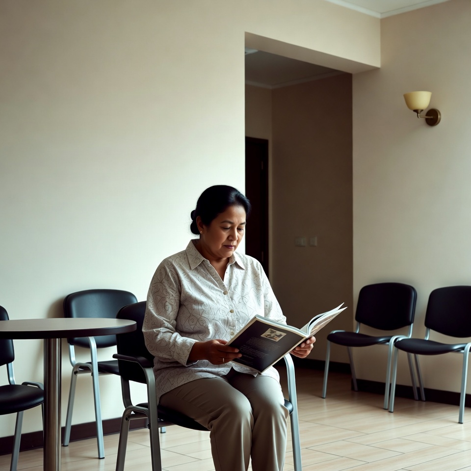 Asian woman reading book in waiting room Asian woman reading book in waiting room