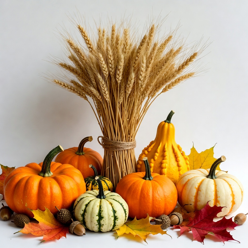 Autumn Pumpkins Wheat Fall Leaves Autumn Pumpkins Wheat Fall Leaves