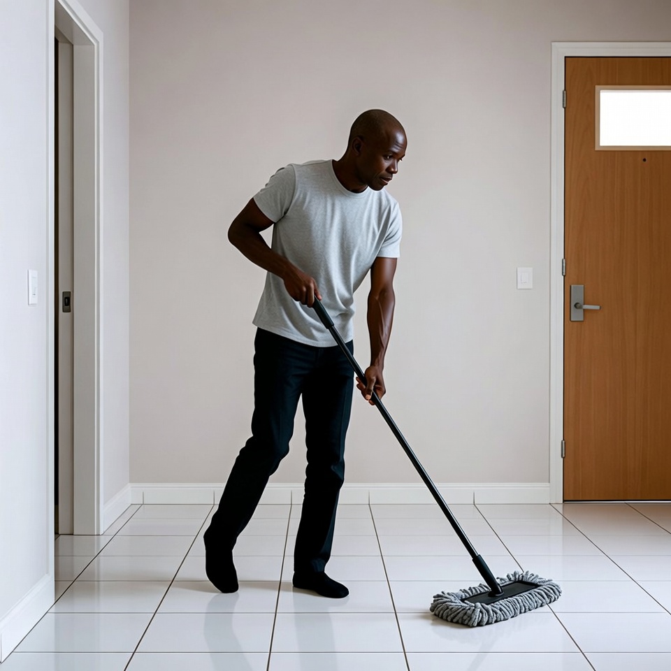 African-American man mopping floor African-American man mopping floor