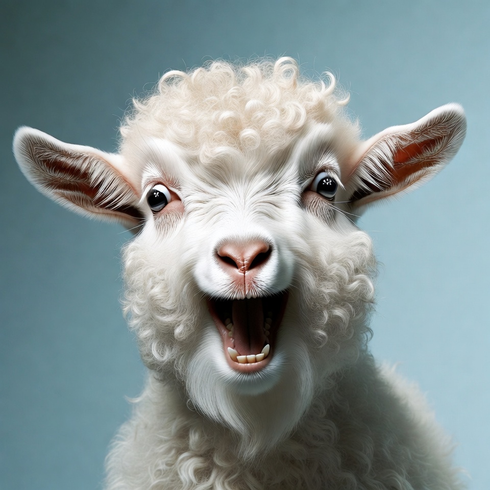 Cute fluffy lamb yelling excitedly Cute fluffy lamb yelling excitedly