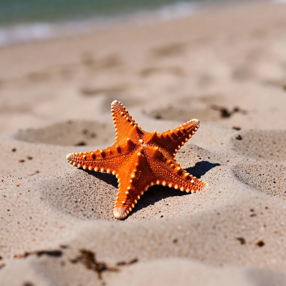 Orange starfish on sandy beach Orange starfish on sandy beach