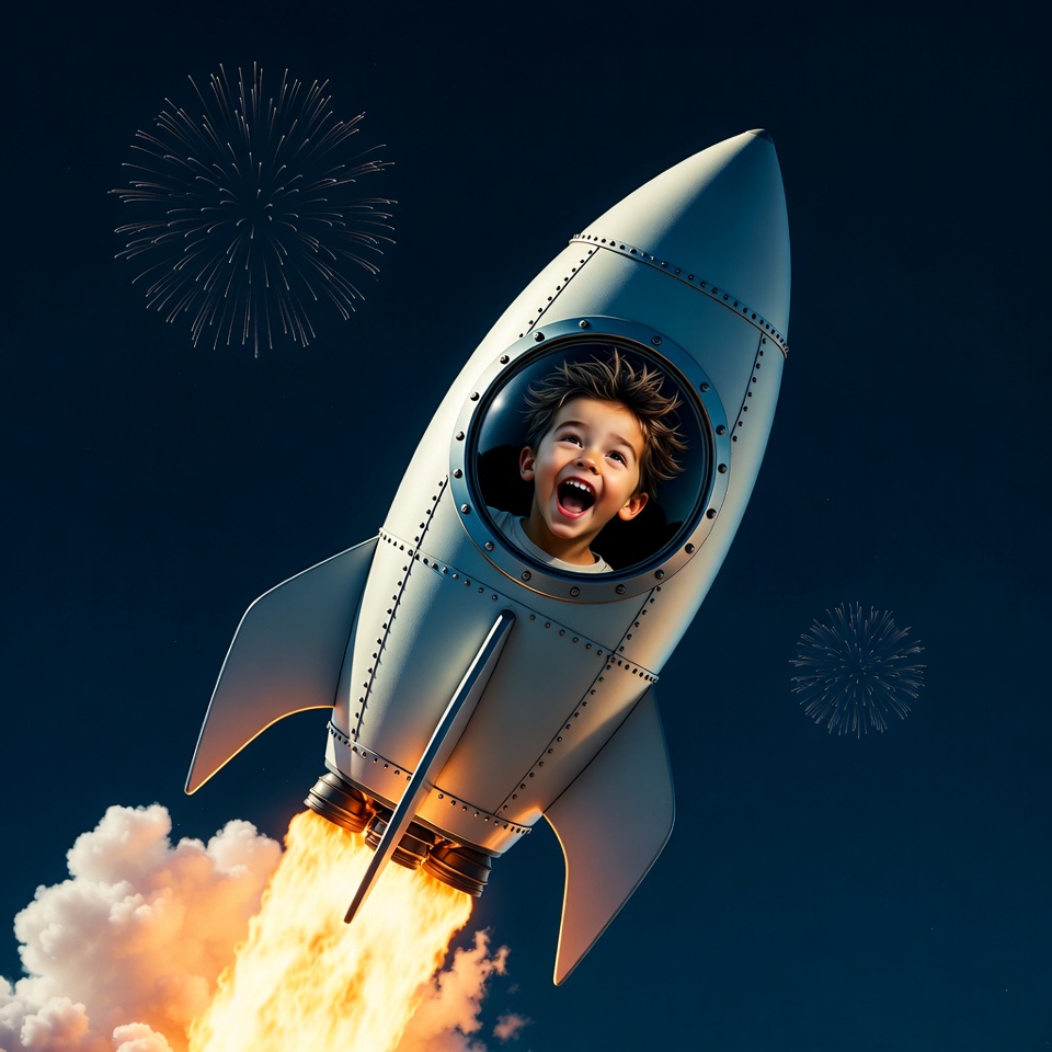 Boy smiling from rocket ship Boy smiling from rocket ship